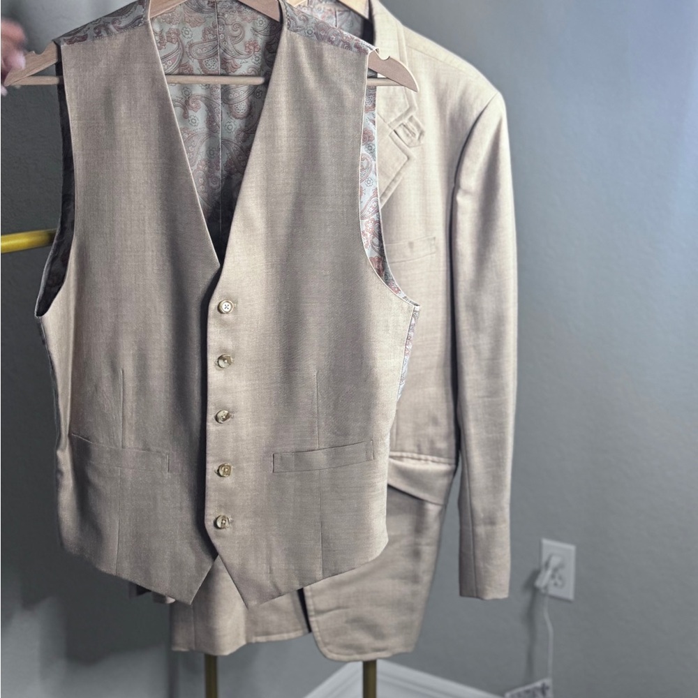 Men's Beige Suit with Vest